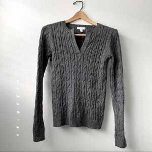 107. Grey with Silver V-Neck Long Sleeve Knit Sweater